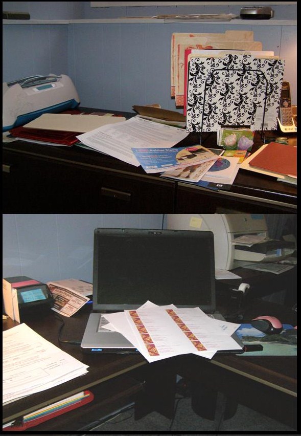 messy office desk